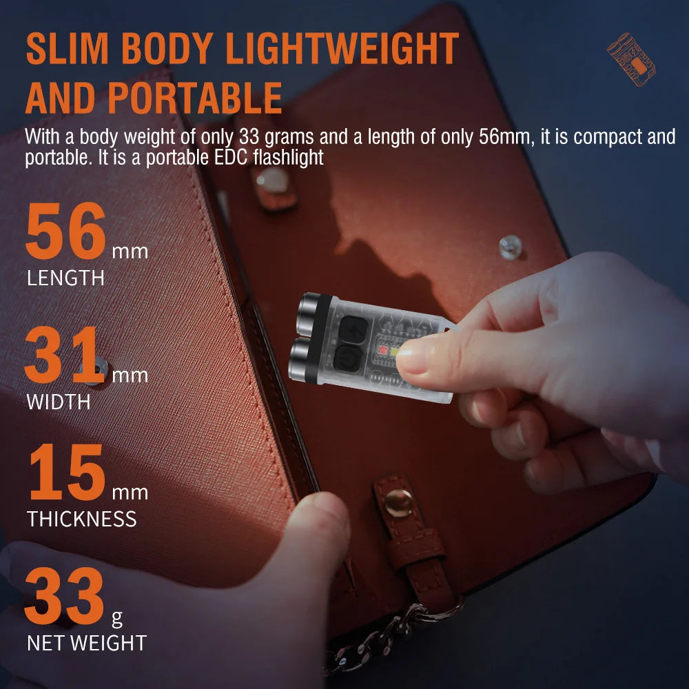 BORUiT V3 Keychain UV LED EDC Flashlight Type-C Rechargeable Work Light Torch with Magnet Waterproof Camping Pocket Lantern