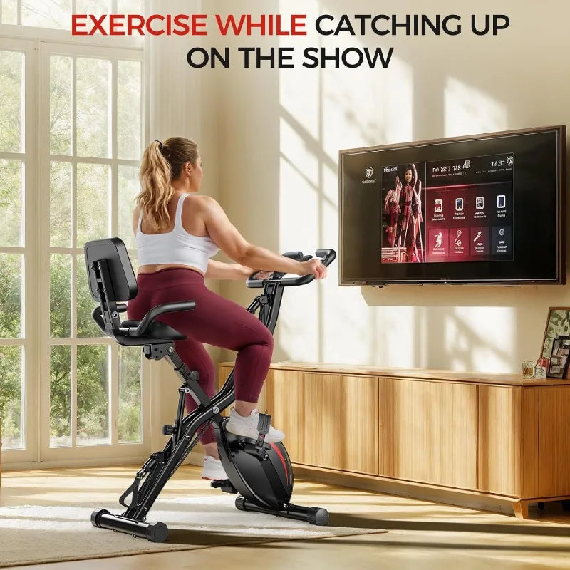 Pleny Folding Exercise Bike, 5 IN 1 Stationary Bike 6.6 LBS Flywheel Exercise Bike, Indoor Workout Bike 330LB Weight Capacity