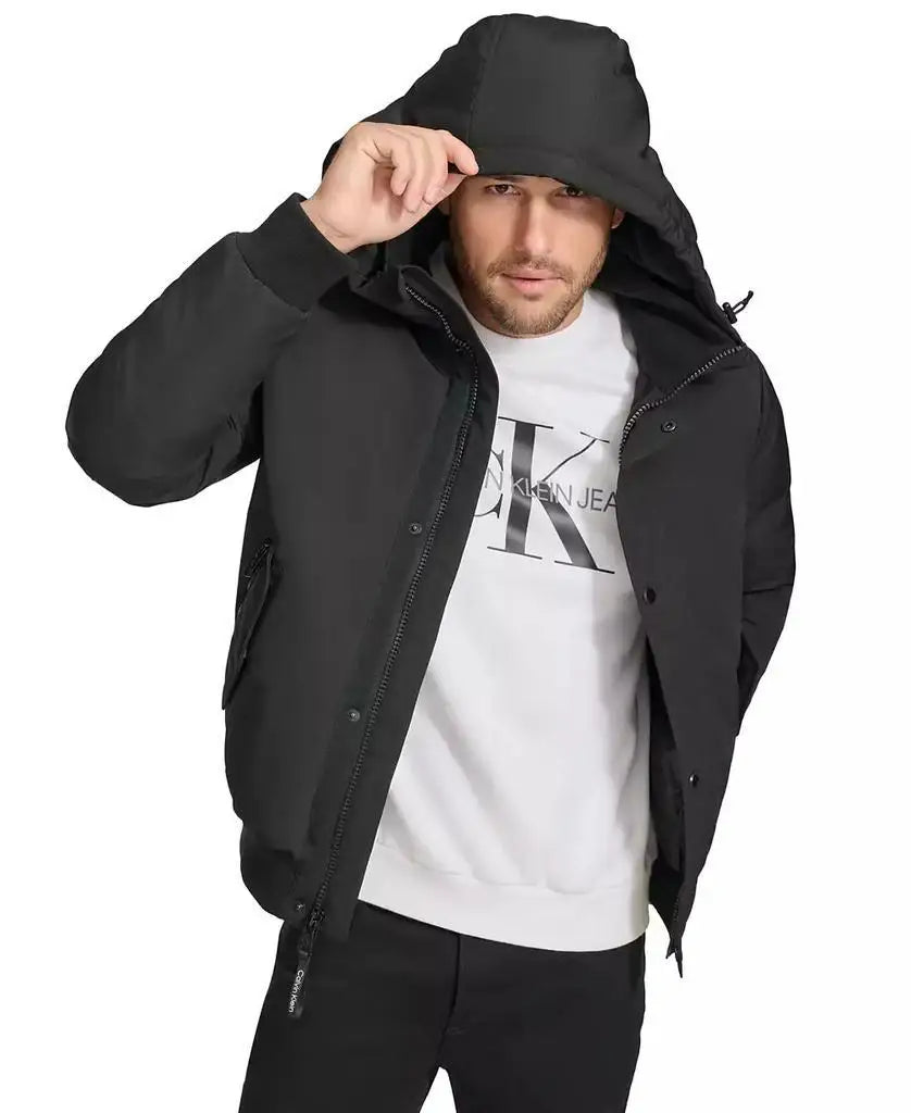 Calvin Klein Men's Arctic Fleece Bomber Jacket Hooded Sherpa Lined Casual Sports Coat for Badminton Wear