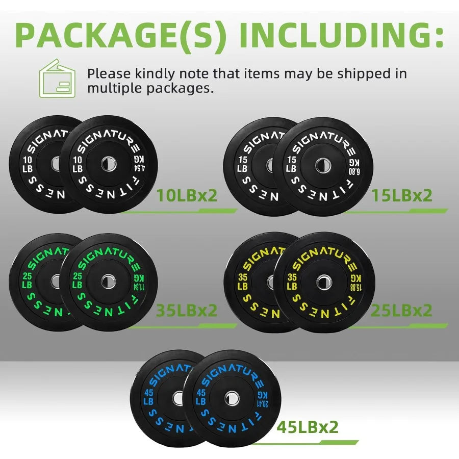 Bumper Plates Set, 2" Weight Plates for Strength Training & Weightlifting, Set with Barbell: 260 lbs