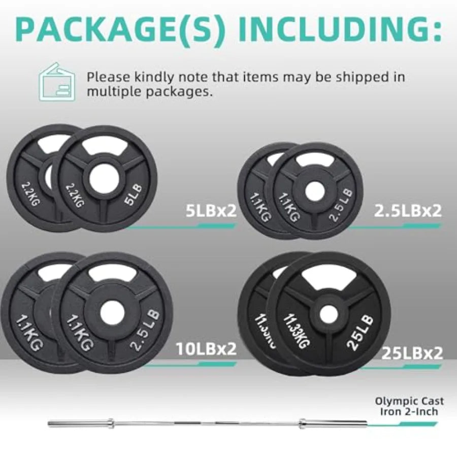 Cast Iron 2" Weight Plates Including 6FT  Barbell Bar and Safely Locks Barbell Set 85lbs