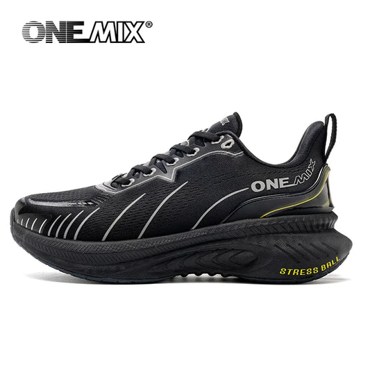 ONEMIX New Cushioning Running Shoes For Men Women  Suitable Heavy Runners Lace Up Non-slip Color : Black