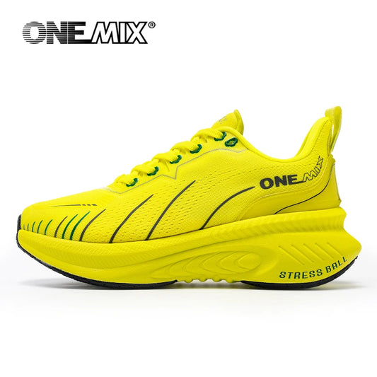 ONEMIX New Cushioning Running Shoes For Men Women  Suitable Heavy Runners Lace Up Non-slip Color : Yellow