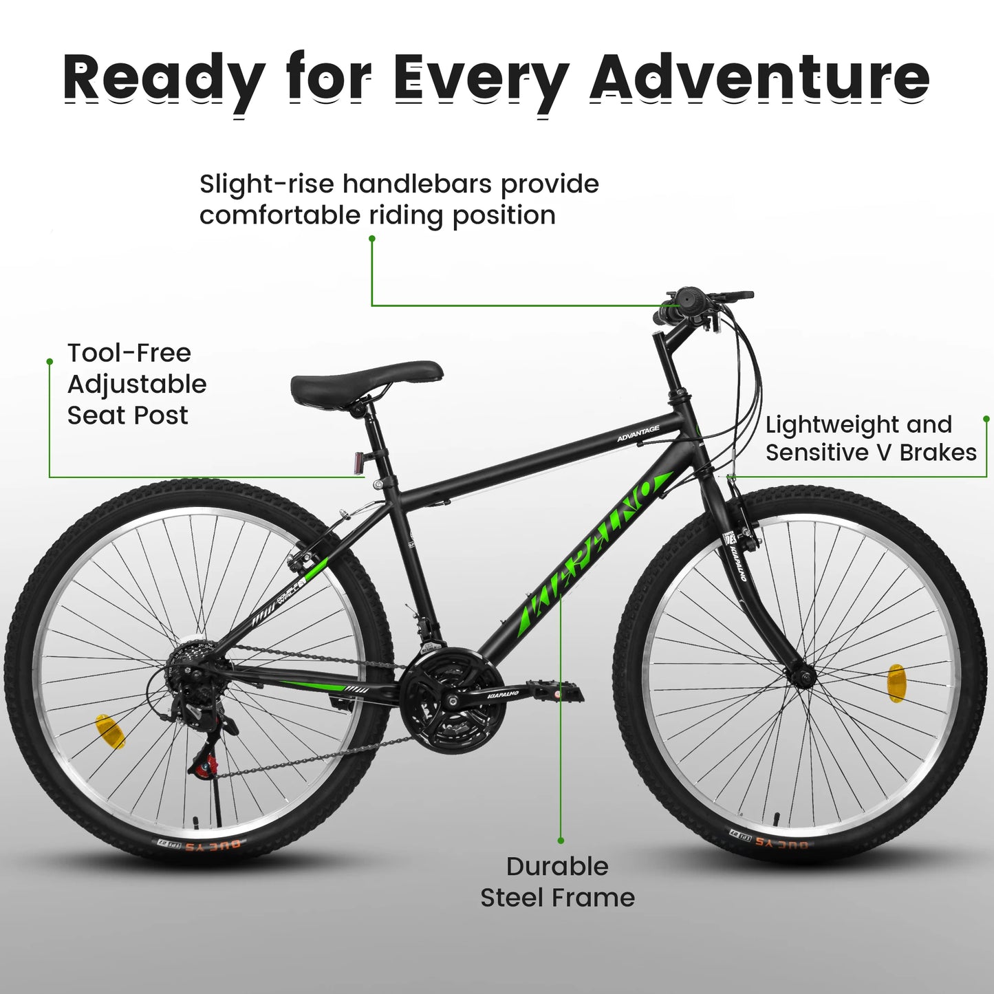 24/26 Inch Mountain Bike for Men Women, 21 Speeds Commuter MTB Bike with Dual V Brake and Steel Frame for Trail Beach Snow