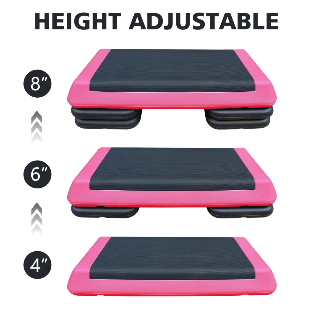 Adjustable Workout  Step Platform Aerobic Trainer Pink Black with 4 Risers