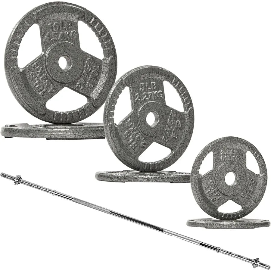 1" Standard Weight Plates Including 5FT Standard Barbell Bar & Star Locks, 45 Pounds Set