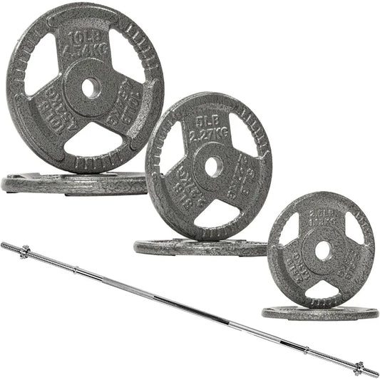 1" Standard Weight Plates Including 5FT Standard Barbell Bar & Star Locks, 45 Pounds Set