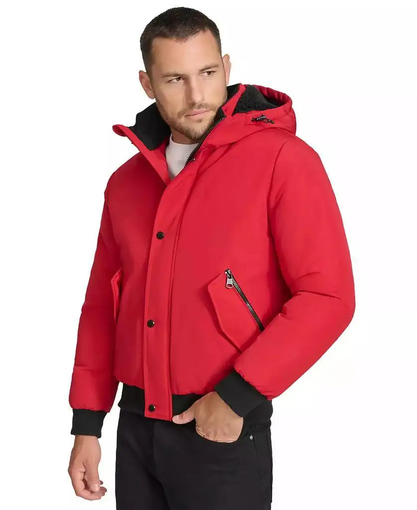 Calvin Klein Men's Arctic Fleece Bomber Jacket Hooded Sherpa Lined Casual Sports Coat for Badminton Wear